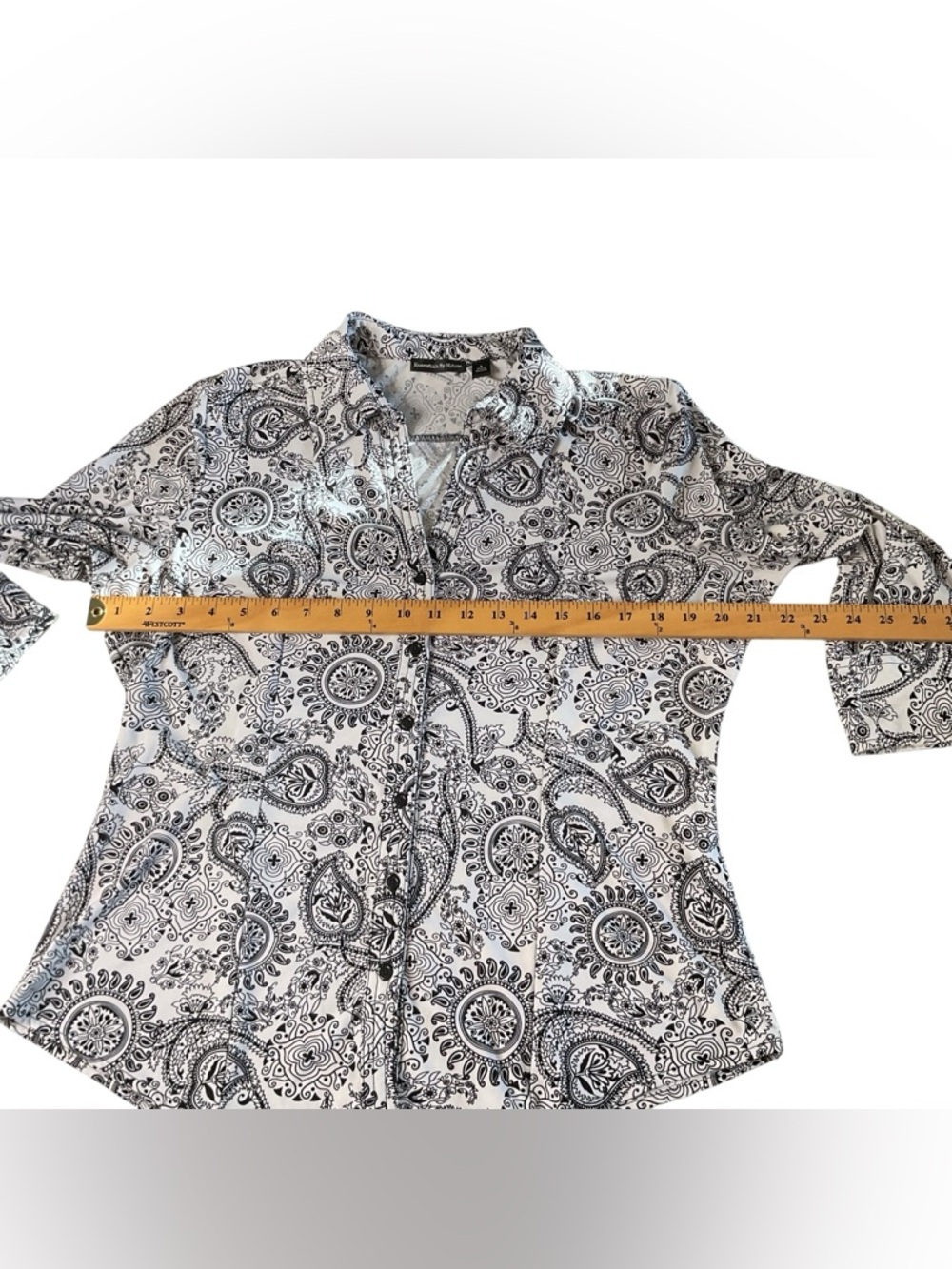 Essentials by Milano Black & White Knit Paisley Button-Down Shirt L - Picture 6 of 8